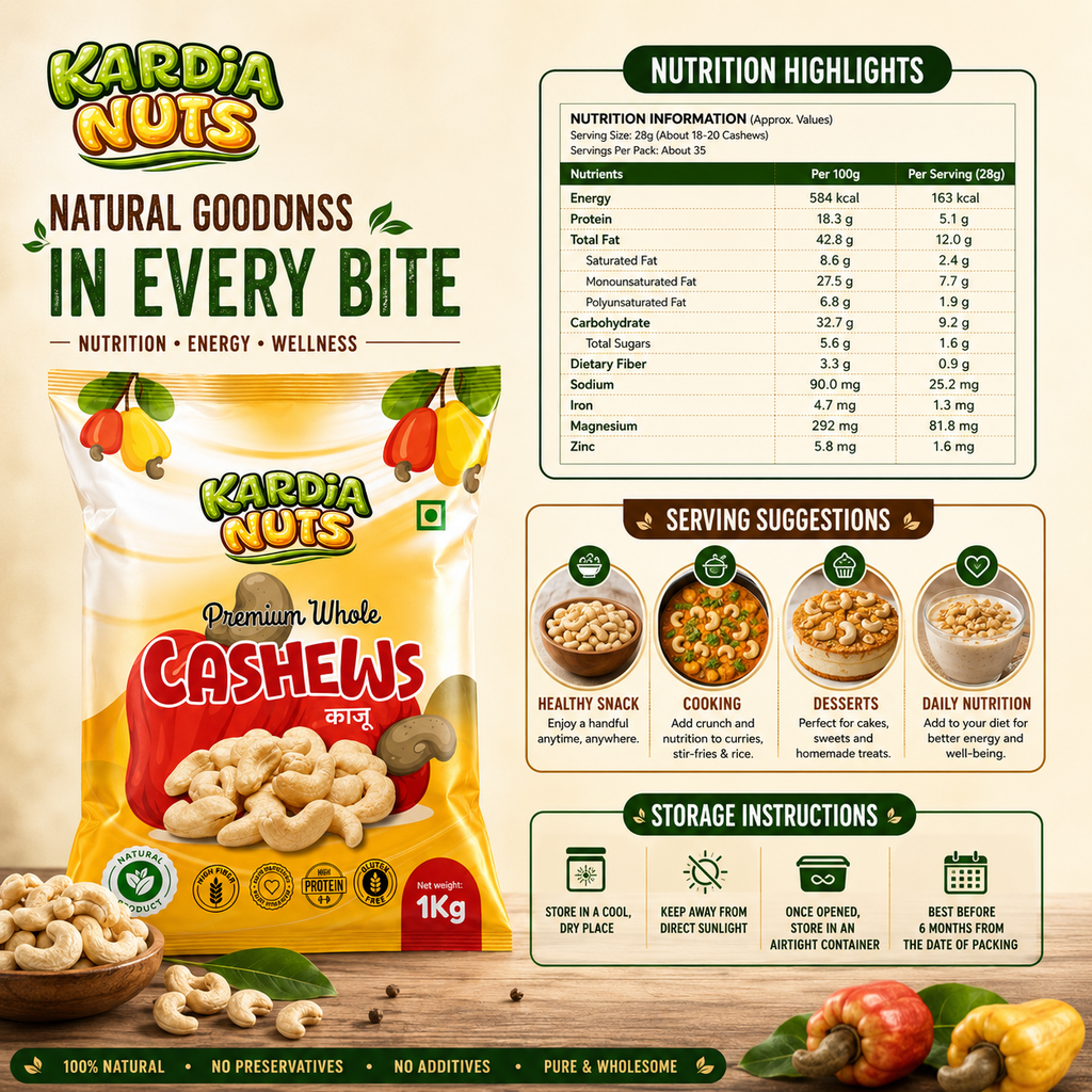 Kardia Selected Whole Cashews | Kaju (W450)